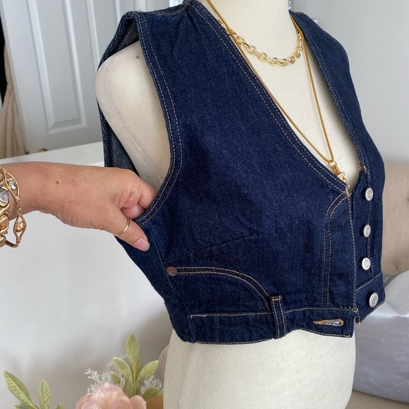 ZARA Dark Blue Denim Vest SIZE M - Picture 6 of 10